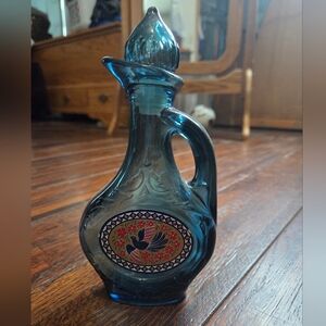 Vintage Avon Persian Bird Of Paradise Blue Glass Decanter with EUC